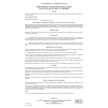 New Jersey Wage Order for Food Service Occupations Poster