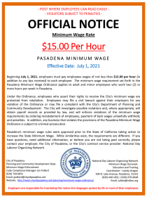 City of Pasadena Minimum Wage Official Notice
