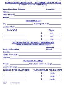 California Farm Labor Contractor Statement of Pay Rates Poster