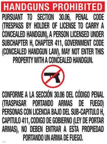 Texas Concealed Carry Sign (30.06)